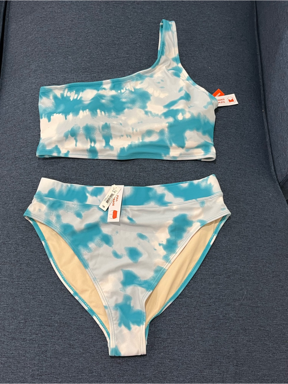 Joe Fresh Teal and White One-Shoulder Woman’s Two-Piece Bikini